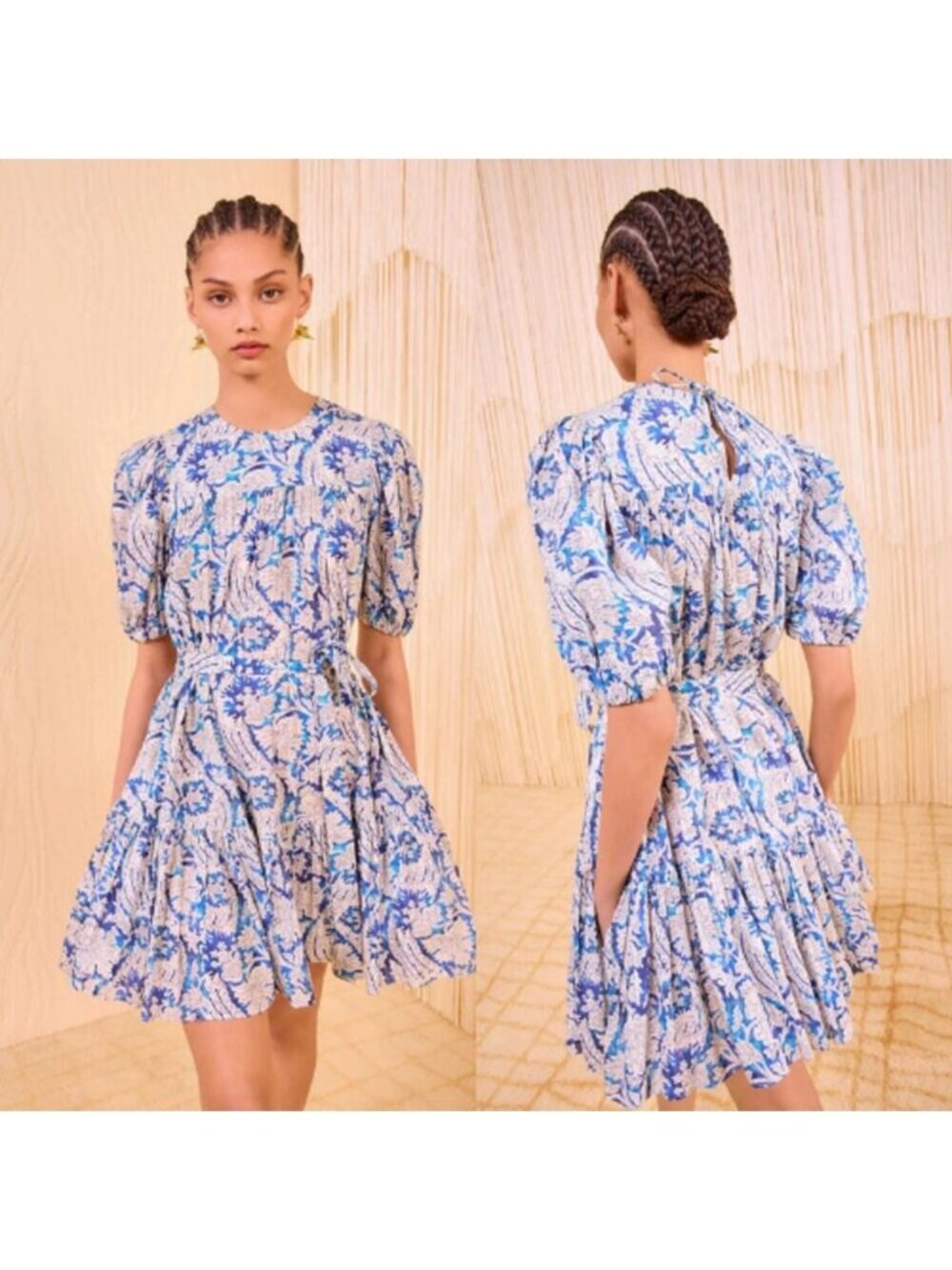 NWT Ulla Johnson Rosalie Short Sleeve Printed Mini Dress In Ciel Blue Size: 0
